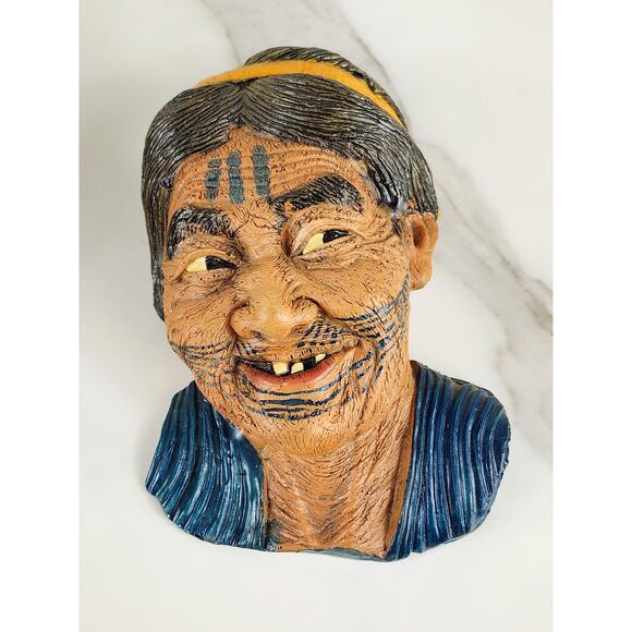 Bust Chinese Asian Oriental Senior Couple Chalkware 6" Wall Decor 80s x2 - Picture 4 of 13